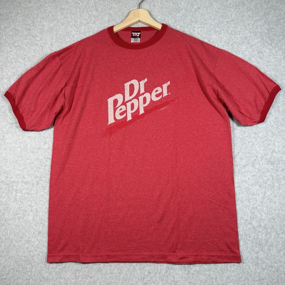 Vintage TNT Trau & Loevner Label Dr. Pepper Soda Pop Ringer T-Shirt Mens XL Red